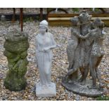 Three garden statues - Fawns playing pan pipes, the Three Graces and Grecian woman