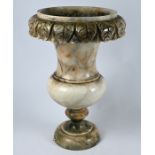 A carved alabaster urn, a lamp base