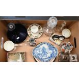 An early 19th century Pearlware blue and white dish and other items