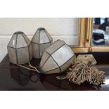 Three Art Deco hexagonal small lightshades with shell panels