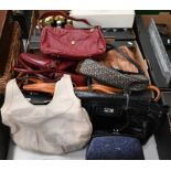 A mixed box of various fashion handbags