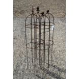 Four weathered steel garden obelisks approx.105 high x 23 cm diameter (4)