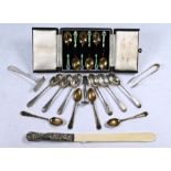 Silver gilt and enamel coffee spoons, etc.