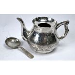 19th Century Chinese export silver tea pot & strainer