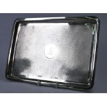 Engine-turned silver rectangular trinket-tray