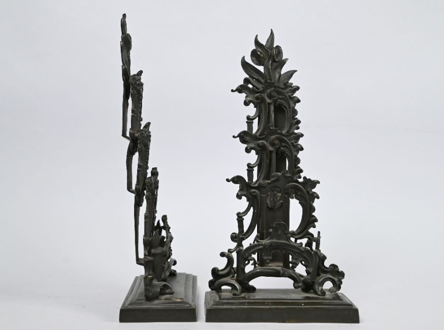 A pair of 19th century brown patinated bronze Rococo revival slotted stationery stands - Image 2 of 3