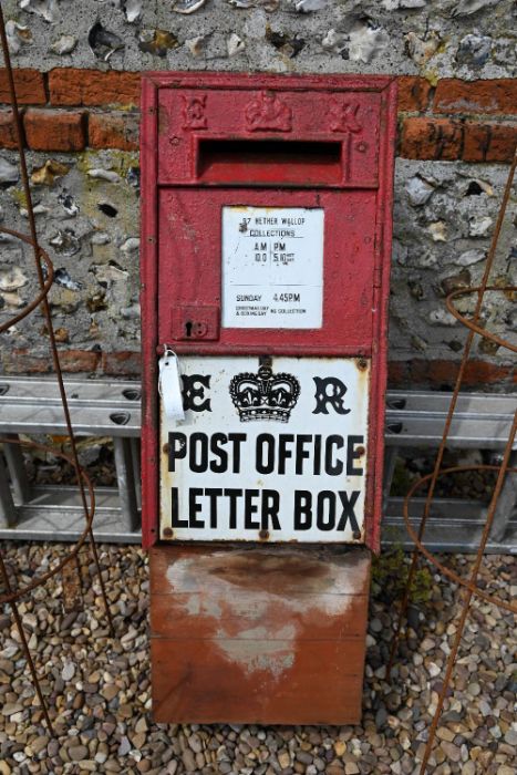 An Edwardian cast iron Post Office wall-box front, with enamel plates
