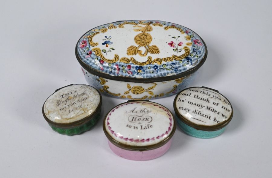 A 19th century Continental enamel oval box and three others