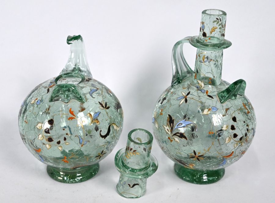 Fritz Heckert - pair of enamelled green 'ice glass' - Image 2 of 4