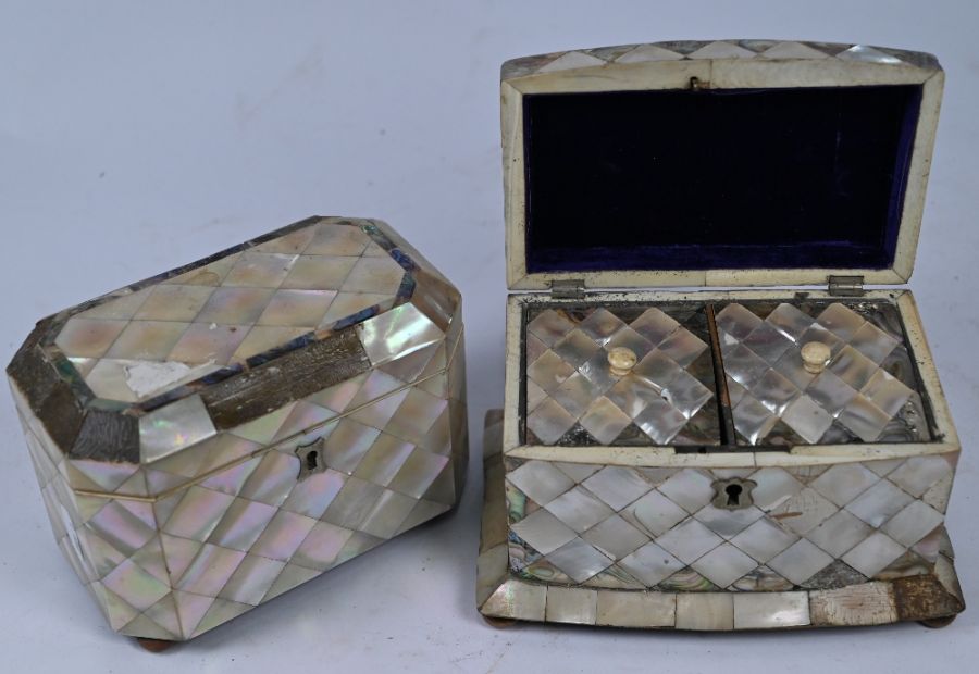 A 19th century mother of pearl tea caddy