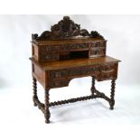 An antique Continental carved oak desk
