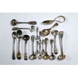 Georgian and later silver salt and mustard spoons, etc.