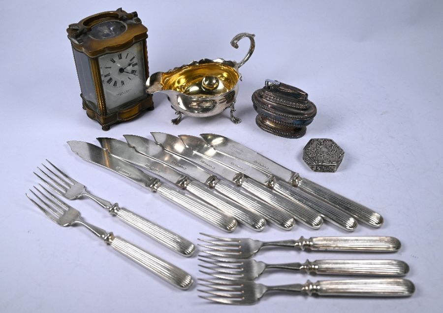 George II silver sauce-boat, pill box, etc.