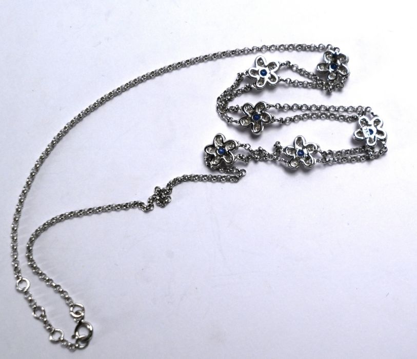 A white metal sapphire and diamond flower necklet, - Image 5 of 5
