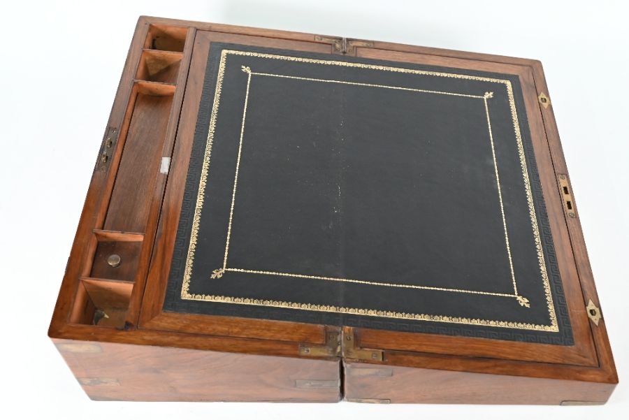 A 19th century brass bound mahogany campaign style writing slope - Image 2 of 3