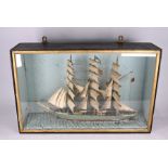 Naive school - an antique scratch built model of a three masted sailing ship