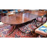 Victorian mahogany twin pedestal 'D' end dining table with extra leaf