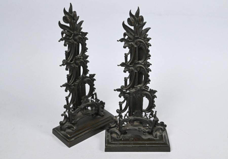 A pair of 19th century brown patinated bronze Rococo revival slotted stationery stands