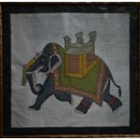 A large painting on silk panel depicting a caparisoned elephant, 20th century