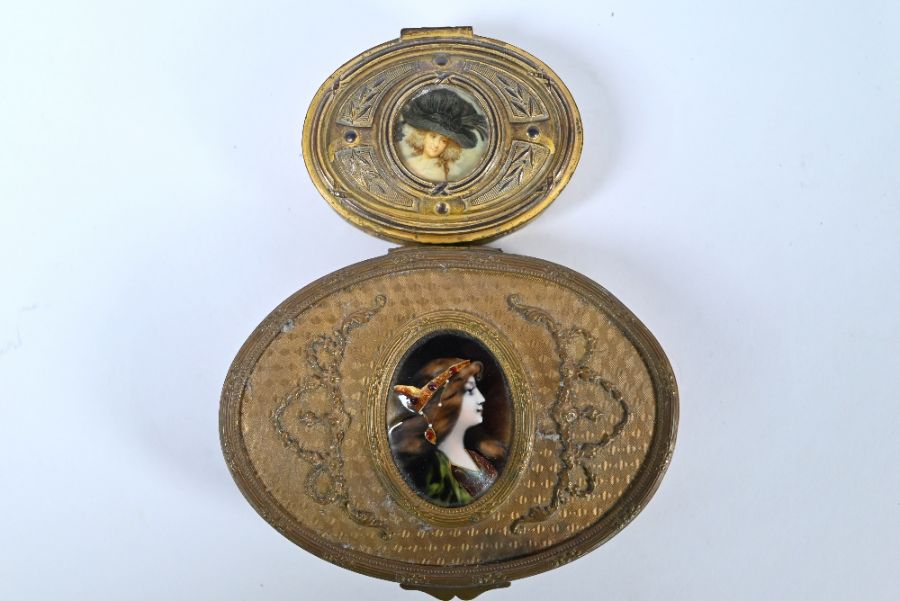 A late 19th century French gilt metal oval trinket-box etc - Image 2 of 3