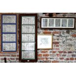 Four frames containing fourteen 17th century/early 18th century road map engravings