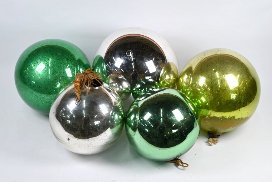 Five Victorian glass 'witches' balls