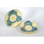 A pair of Clarice Cliff Bizarre blue crocus tea-plates