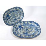 A graduated pair of George III Staffordshire pottery blue and white meat dishes