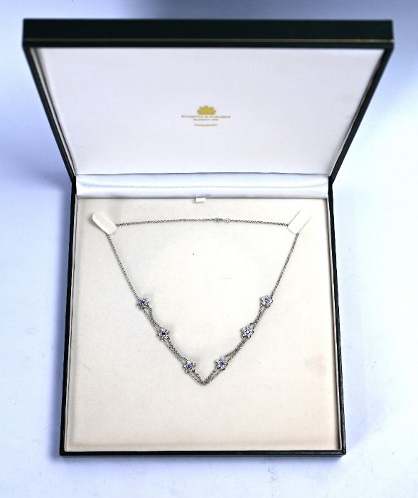 A white metal sapphire and diamond flower necklet, - Image 2 of 5