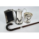 Silver-mounted photo frame and walking stick, ep jug & bowl
