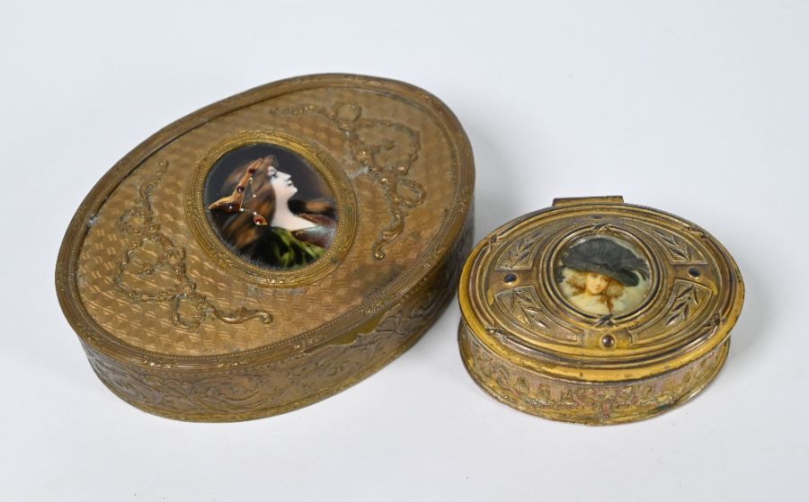 A late 19th century French gilt metal oval trinket-box etc