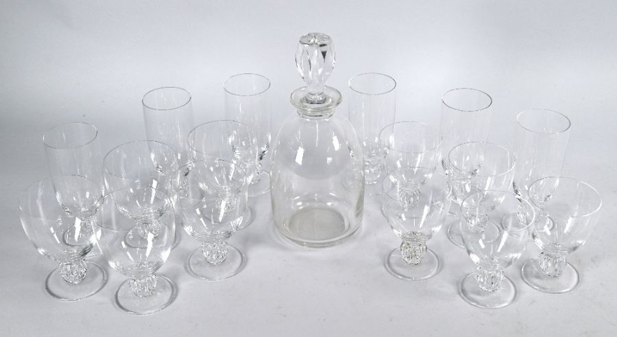 A Lalique glass part set of six champagne flutes