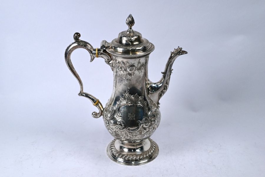 Georgian silver pear-shaped coffee pot, London 1775