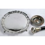 Silver salver, Armada dish and ebonised cane