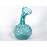 An antique German blue glass Kuttrolf