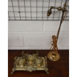 Brass inkstand and brass reading-lamp