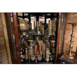 A collection of various antique metalware