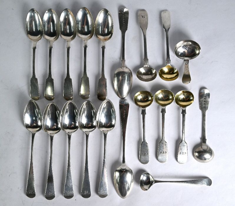 George III silver caddy spoon, salt spoons and teaspoons - Image 2 of 2