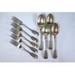 Silver dessert spoons and forks