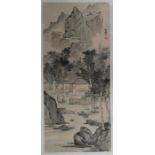 A 20th century Chinese scroll painting, watercolour on silk