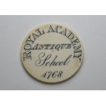 A Victorian ivory Royal Academy Antique School 1768 admission token