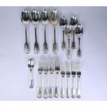 Silver part set of fiddle, thread and shell flatware