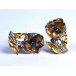 Diamond and sapphire set flower stem earrings