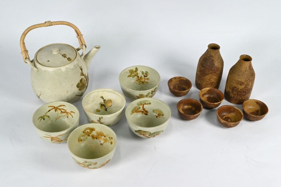 Japanese Sake set and floral decorated green tea set