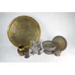 A collection of antique and later Asian metal ware