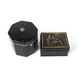 A Georgian black lacquered octagonal tea caddy