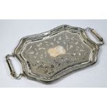 Indian white metal two-handled tray