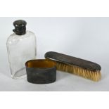 Silver-mounted hip flask & hairbrush