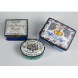 Three 19th century enamel oval pill-boxes