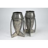 Archibald Knox for Liberty - a pair of Art Nouveau pewter 'bullet' vases